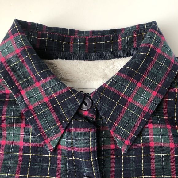 LL Bean Men's LS Fleece Lined Flannel Plaid Shirt Sz Small Green Blue Red Yellow - Picture 3 of 14